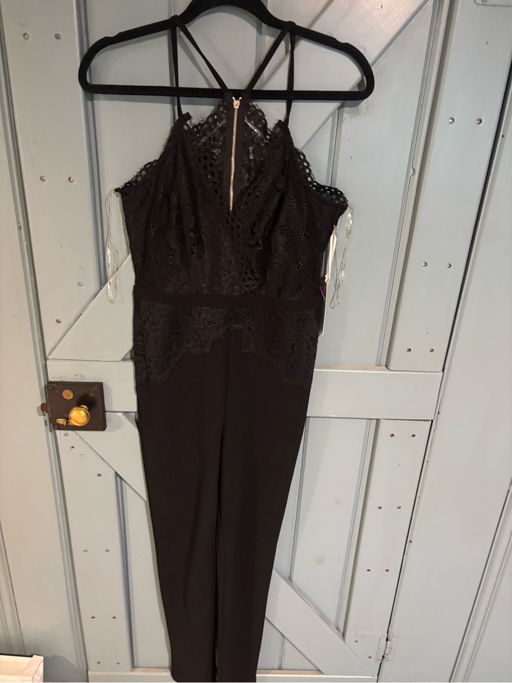 iris Black Lace Halter Jumpsuit with Strappy Back